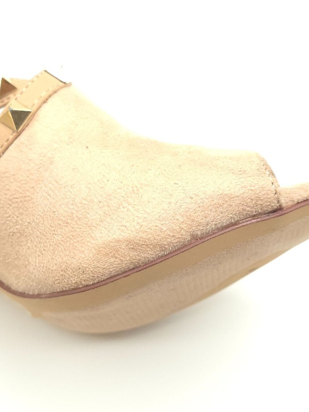 Olivia Ferguson Nude Suede Peep-Toe Studded Strappy Sandals Ankle Strap Women's - Picture 10 of 14